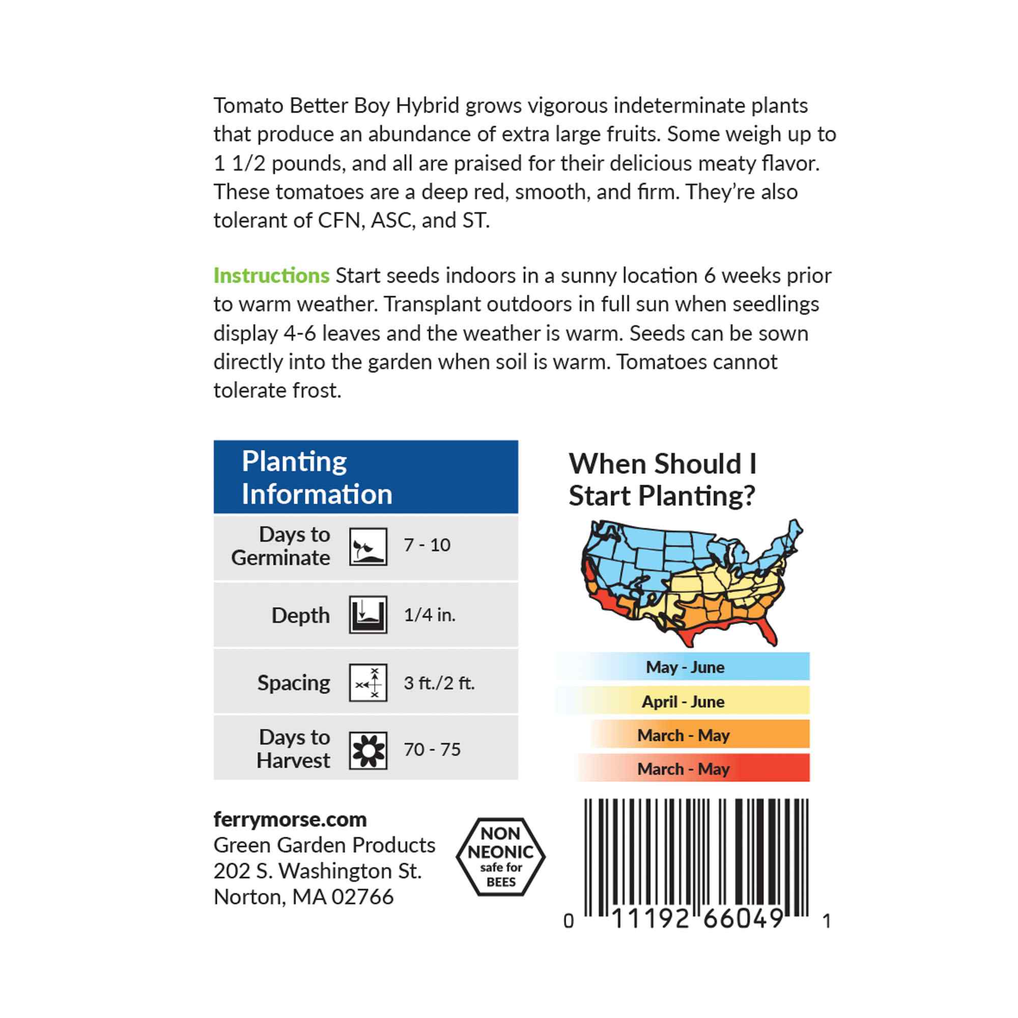 Ferry-Morse tomato better boy hybrid seed packet
